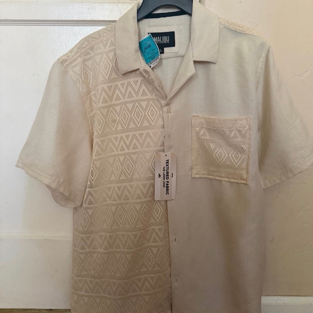 Malibu Men's Beige Patterned Button Down Shirt